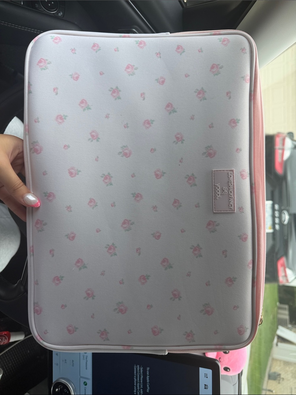 LoveShackFancy Pink and White Floral Tech Organizer Case For Laptop